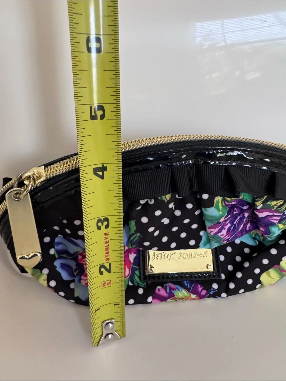 Betsey Johnson Floral Polka Dot Ruffle Cosmetic Makeup Bag Travel Zip Pouch Case